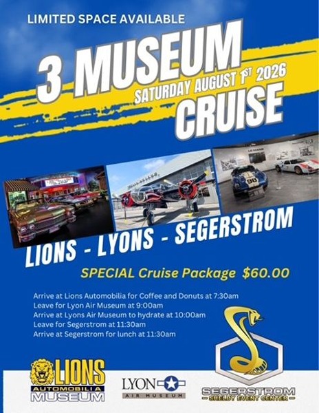 3 Museum Car Cruise flyer August 2026